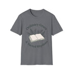 Ordinary Grace homeschool mom graphic t-shirt with a faith-filled homeschool design with gentle lettering and classic illustrative details