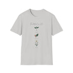 Faithful Is He homeschool mom graphic t-shirt with a faith-filled homeschool design with gentle lettering and classic illustrative details