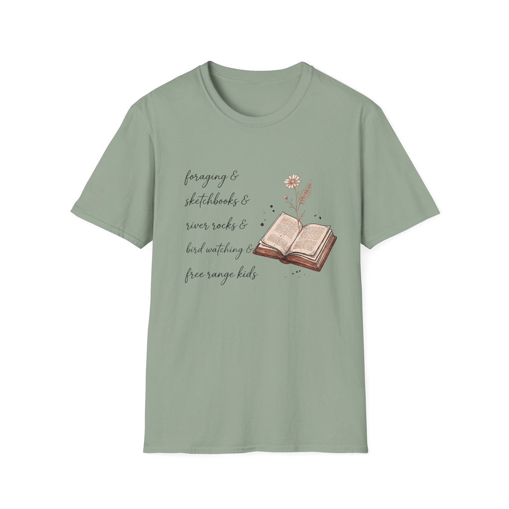 Homeschool Mom Outdoor Check List homeschool mom graphic t-shirt with a playful checklist-style homeschool graphic with bookish and nature-inspired details