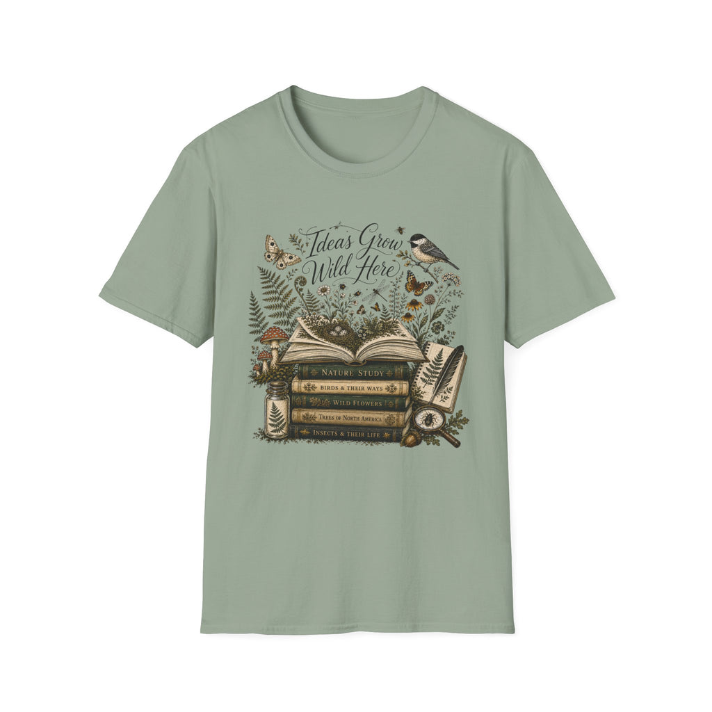 Ideas Grow Here homeschool mom graphic t-shirt with a warm homeschool-inspired graphic with thoughtful lettering