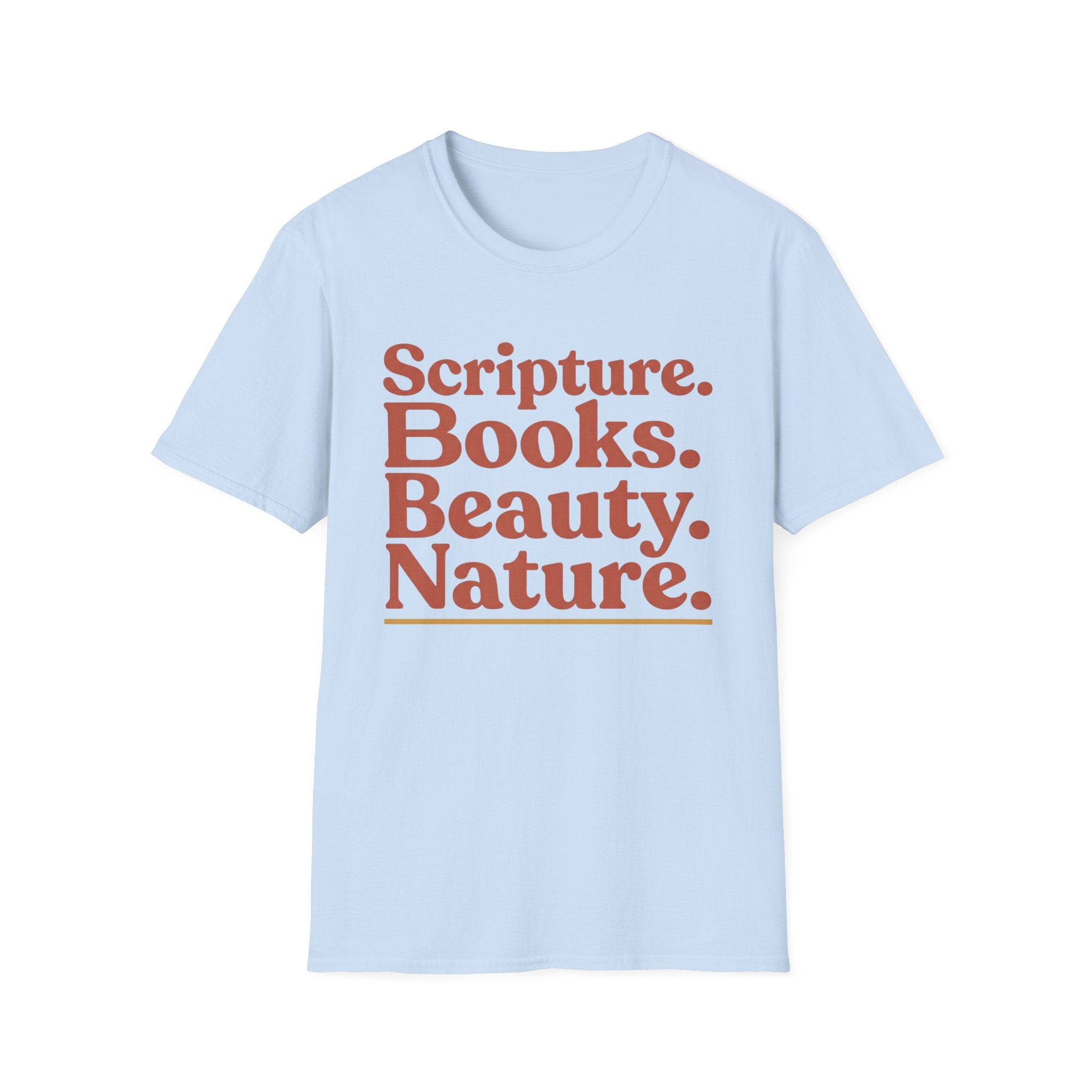 Scripture Books Beauty homeschool mom graphic t-shirt with a faith-filled homeschool design with gentle lettering and classic illustrative details