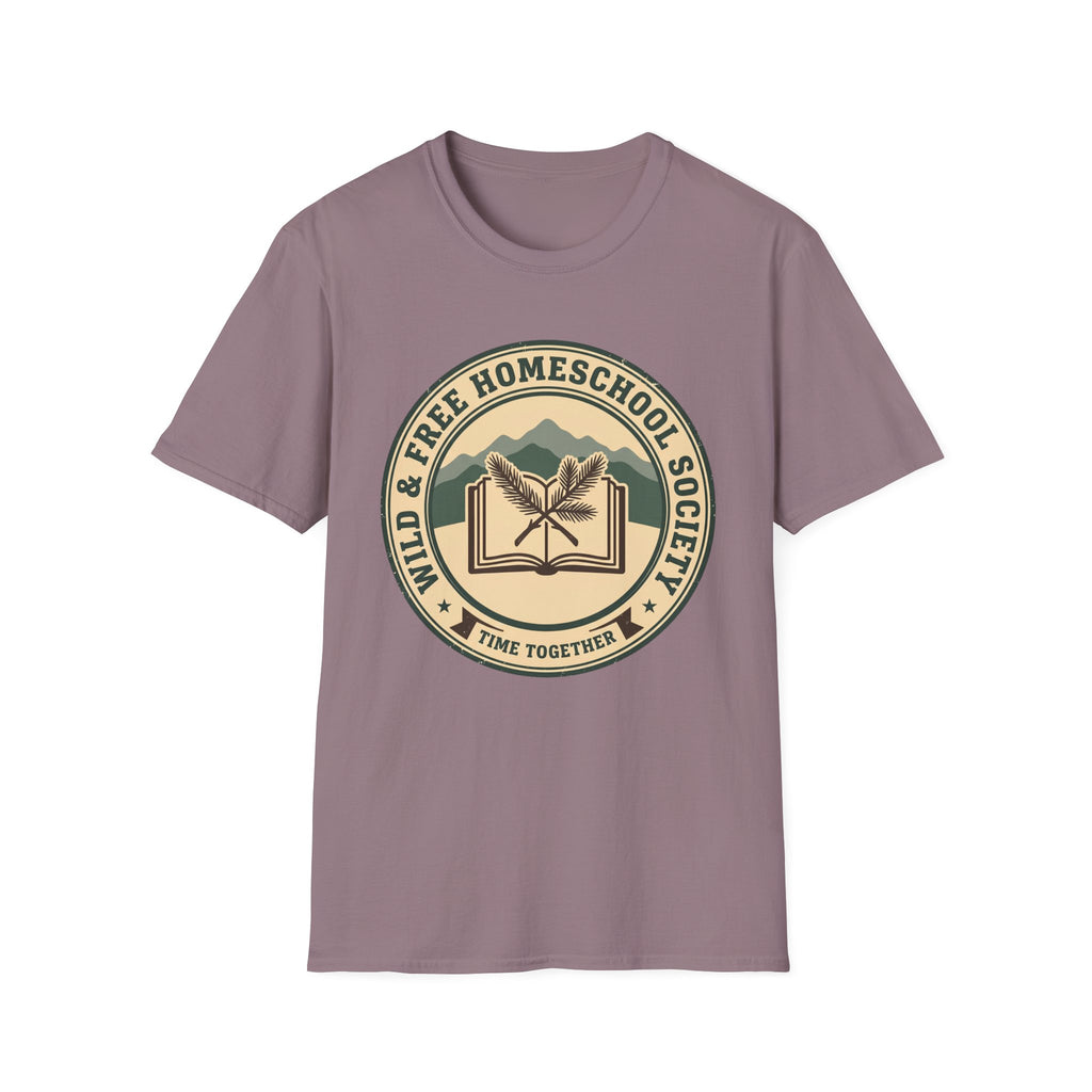 Homeschooling Society homeschool mom graphic t-shirt with a warm homeschool-inspired graphic with thoughtful lettering