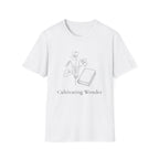 Cultivating Wonder with Flowers homeschool mom graphic t-shirt with a Charlotte Mason-inspired design with books, nature details, and vintage homeschool charm