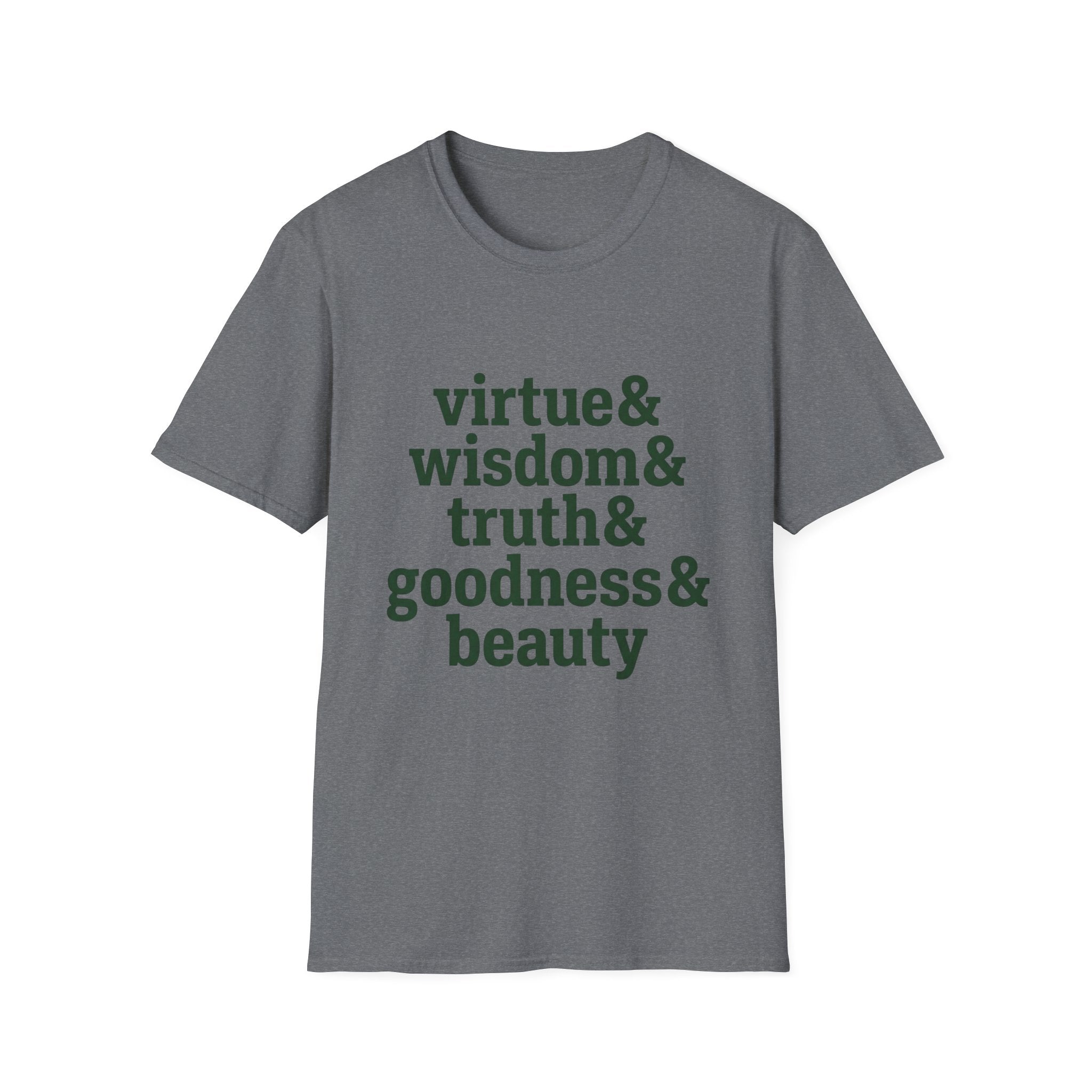 Virtue & Wisdom Check List homeschool mom graphic t-shirt with a playful checklist-style homeschool graphic with bookish and nature-inspired details