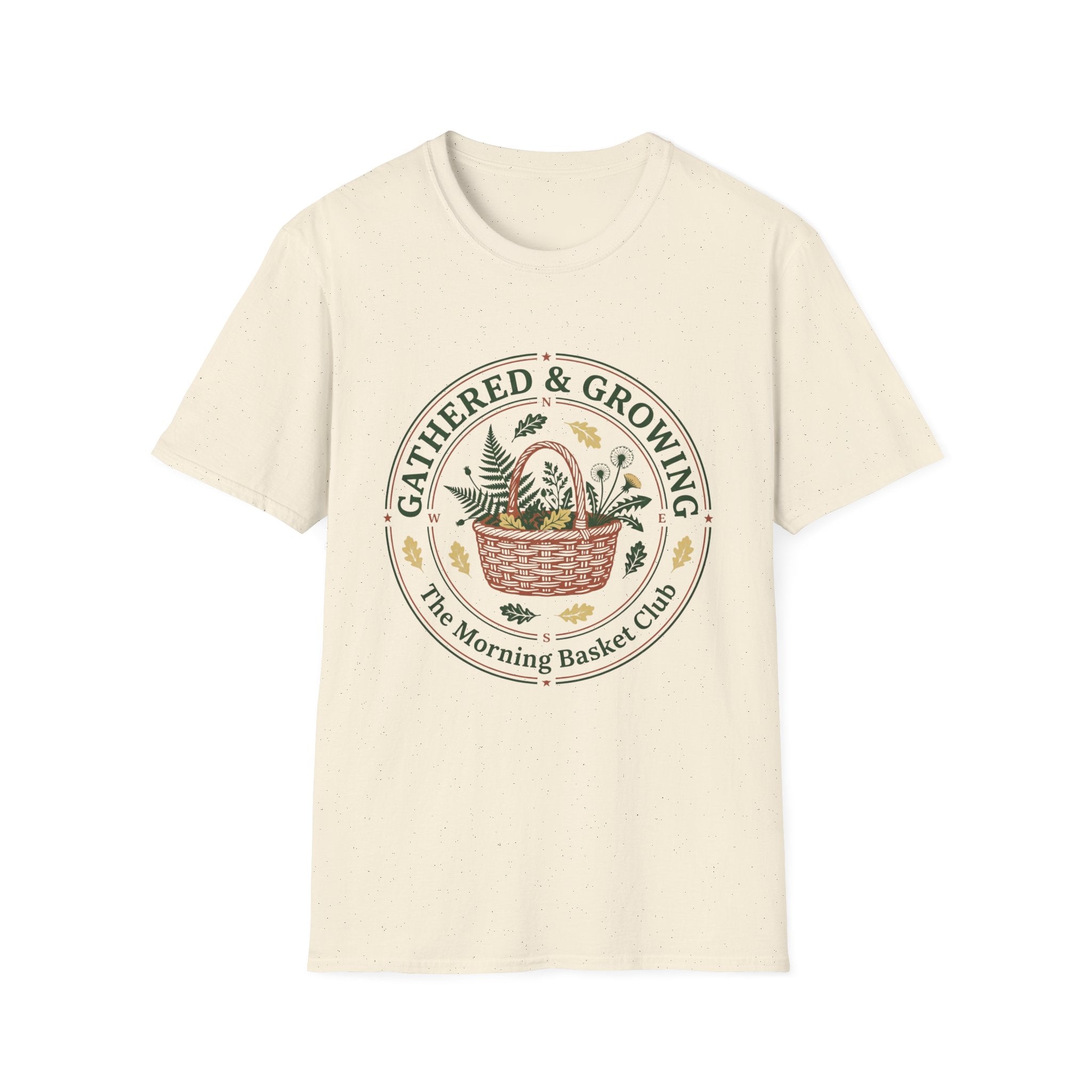 Gathered & Growing homeschool mom graphic t-shirt with a gathered-at-home inspired graphic with books, florals, and cozy family learning details