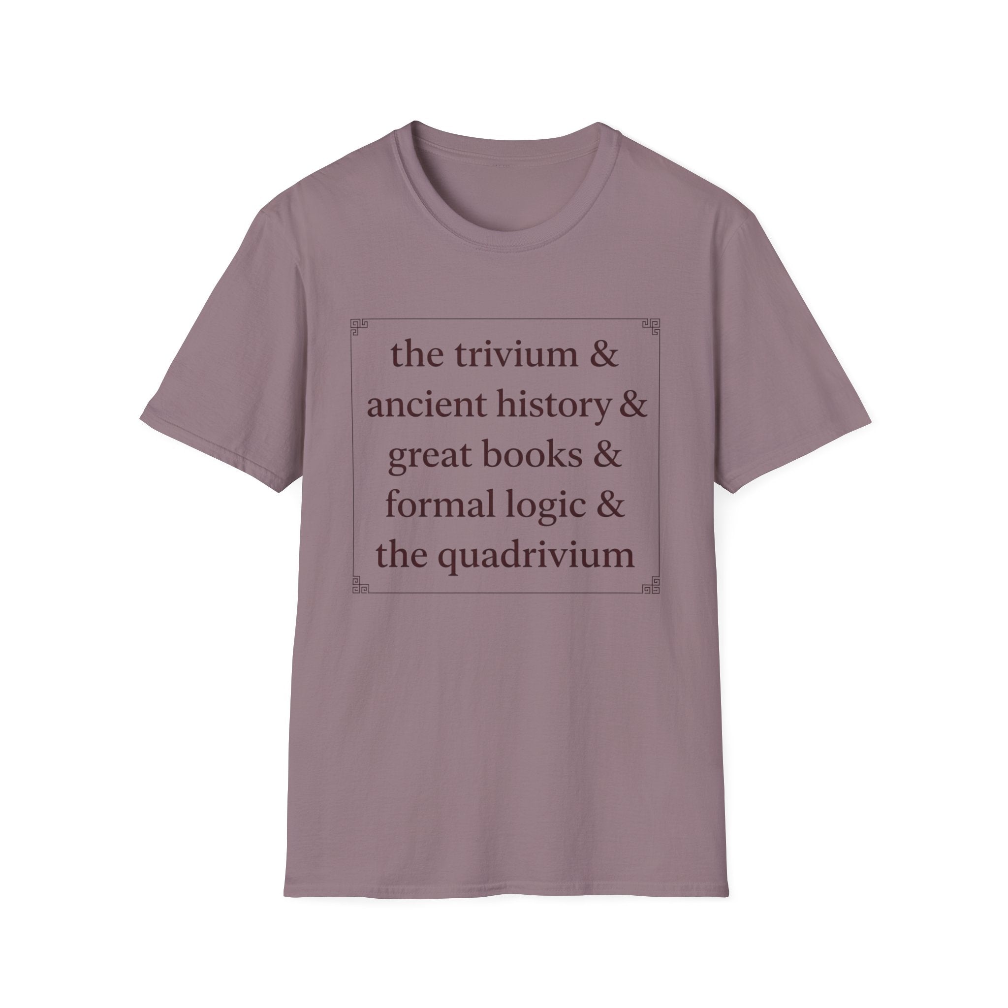 Trivium Check List homeschool mom graphic t-shirt with a playful checklist-style homeschool graphic with bookish and nature-inspired details