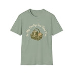 In My Poetry Tea Time Era homeschool mom t-shirt with books and tea basket graphic