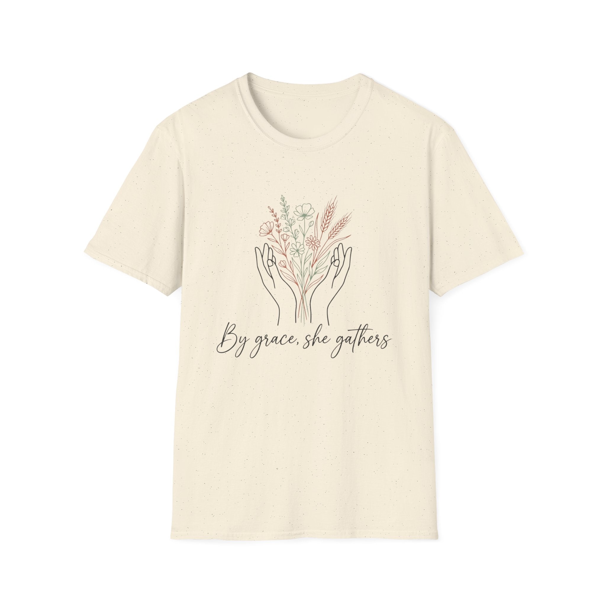 By Grace homeschool mom graphic t-shirt with a faith-filled homeschool design with gentle lettering and classic illustrative details