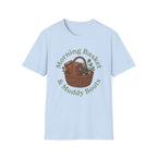 Morning Basket, Muddy Boots homeschool mom graphic t-shirt with a cozy morning basket-inspired design with books, gentle details, and home learning charm