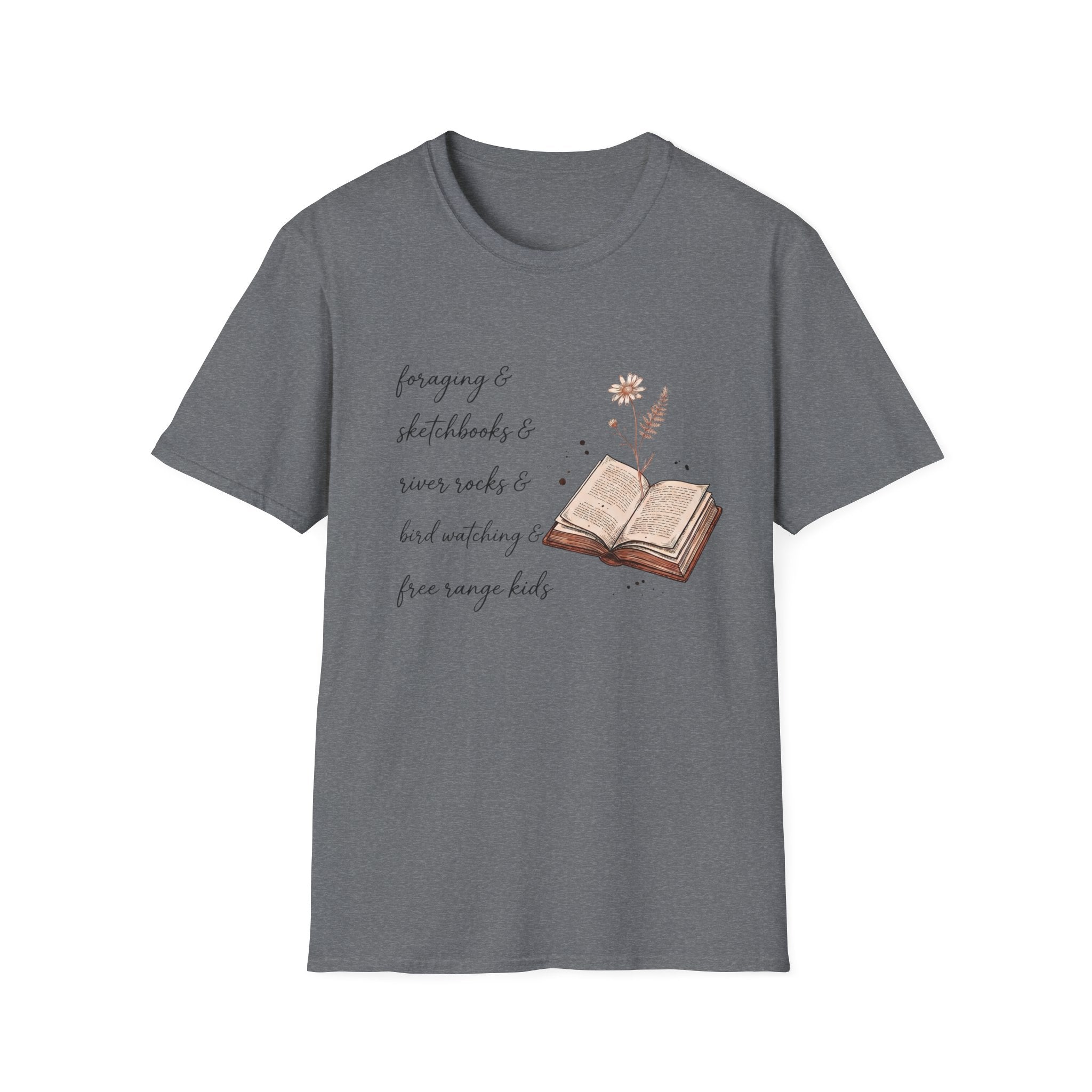 Homeschool Mom Outdoor Check List homeschool mom graphic t-shirt with a playful checklist-style homeschool graphic with bookish and nature-inspired details
