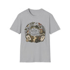 The World Is Our Classroom homeschool mom graphic t-shirt with an adventurous homeschool graphic with nature, books, and outdoor learning energy