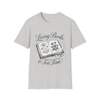 Living Books & Tea Time homeschool mom graphic t-shirt with a Charlotte Mason-inspired design with books, nature details, and vintage homeschool charm