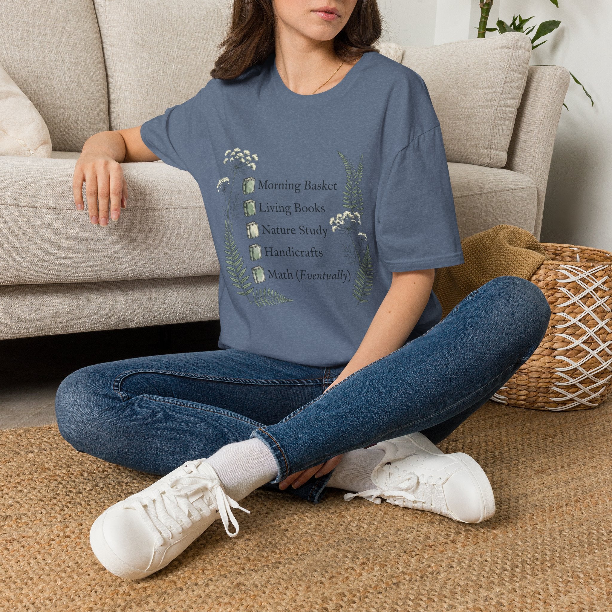 Homeschool Mom Check List homeschool mom graphic t-shirt with a playful checklist-style homeschool graphic with nature-inspired details