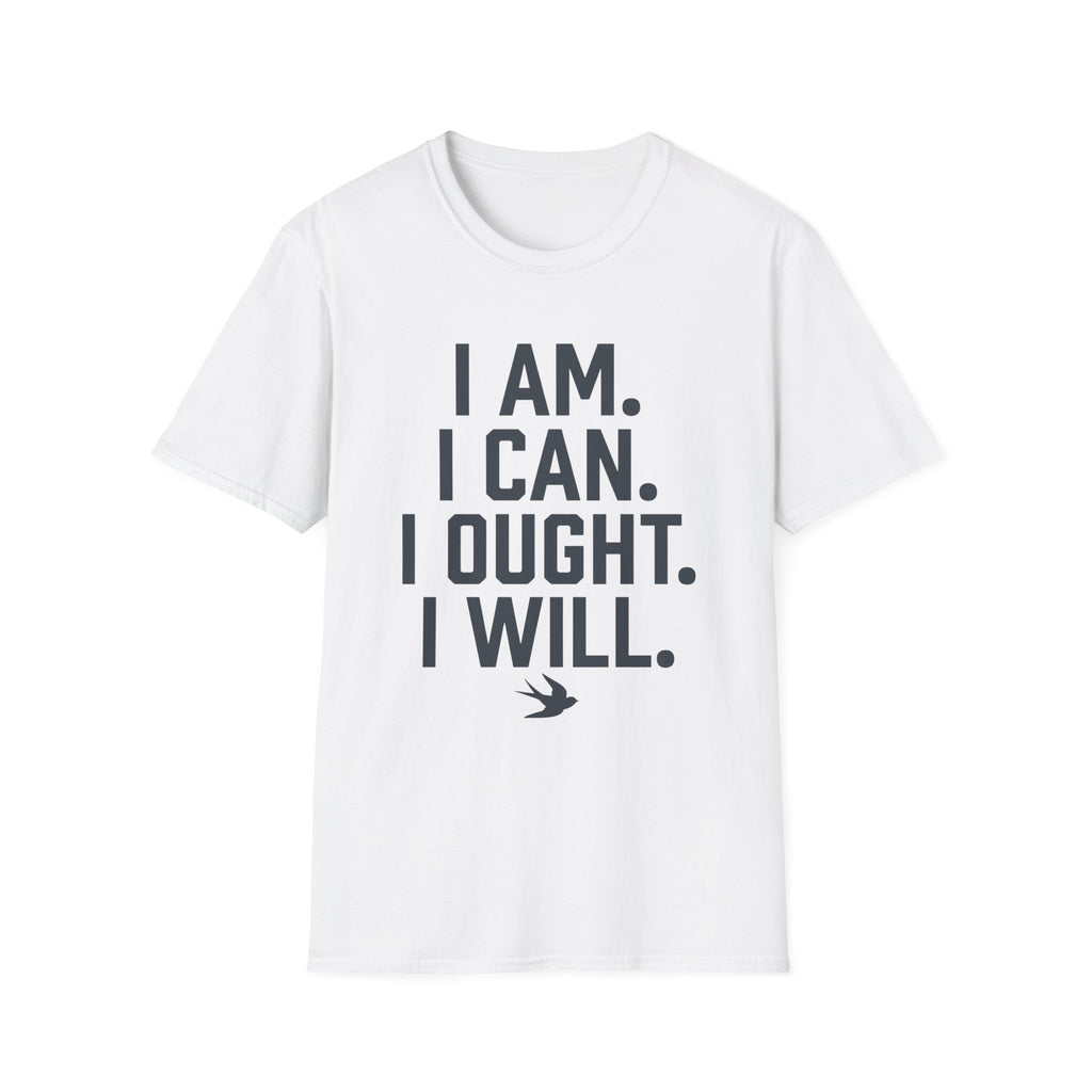I Am, I Can, I Ought, I Will homeschool mom graphic t-shirt with a warm homeschool-inspired graphic with thoughtful lettering