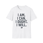 I Am, I Can, I Ought, I Will homeschool mom graphic t-shirt with a warm homeschool-inspired graphic with thoughtful lettering
