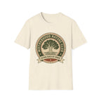 Motherhood Nature Club homeschool mom graphic t-shirt with a faith-filled homeschool design with gentle lettering and classic illustrative details