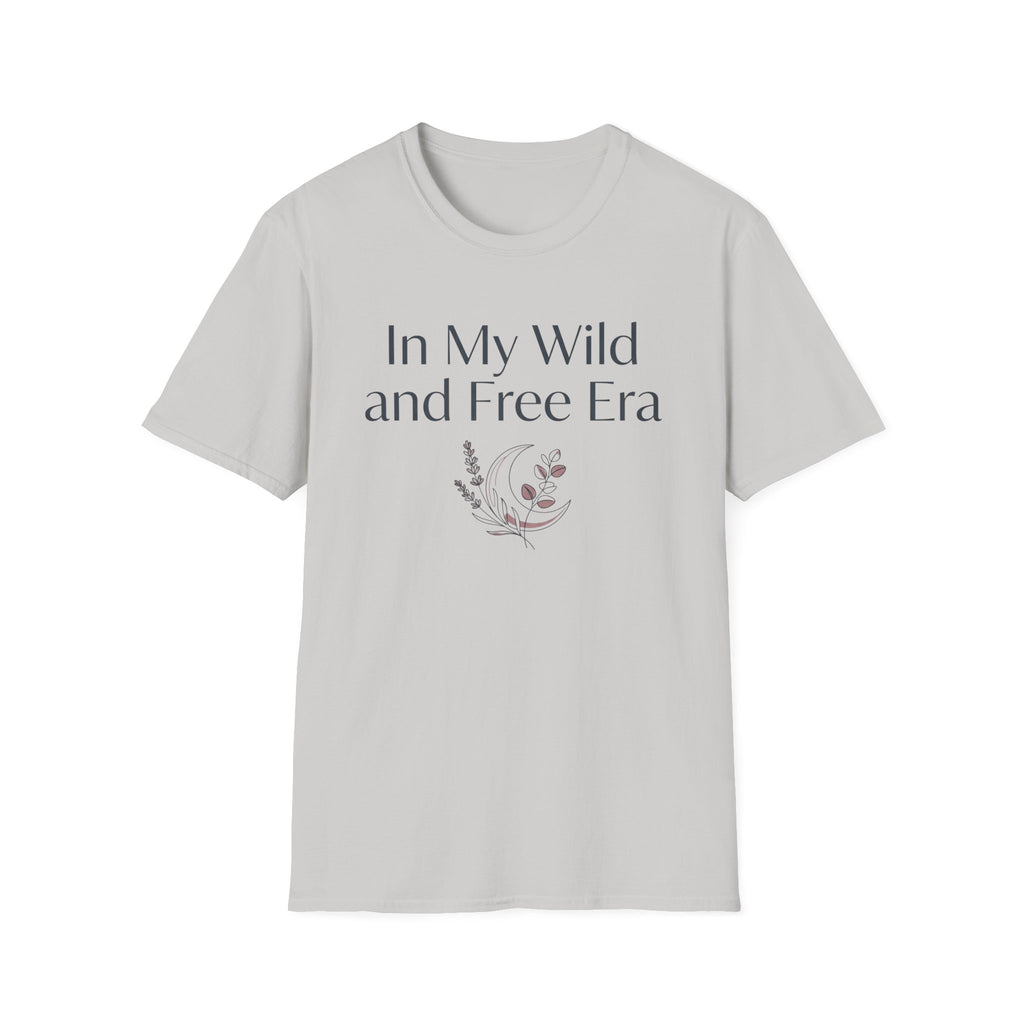 My Wild and Free Era homeschool mom graphic t-shirt with an adventurous homeschool graphic with nature, books, and outdoor learning energy