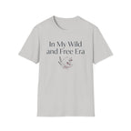 My Wild and Free Era homeschool mom graphic t-shirt with an adventurous homeschool graphic with nature, books, and outdoor learning energy