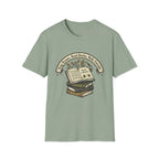 Sing Hymns, Read Books, Walk Outside homeschool mom graphic t-shirt with a faith-filled homeschool design with gentle lettering and classic illustrative details