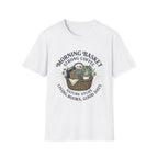 Morning Basket Strong Coffee homeschool mom graphic t-shirt with a cozy morning basket-inspired design with books, gentle details, and home learning charm