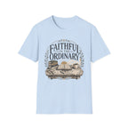 Faithful In The Ordinary homeschool mom graphic t-shirt with a faith-filled homeschool design with gentle lettering and classic illustrative details