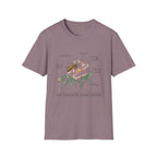 Mason Mother homeschool mom graphic t-shirt with a Charlotte Mason-inspired design with books, nature details, and vintage homeschool charm