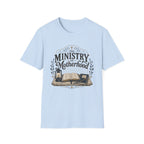 The Ministry Of Motherhood homeschool mom graphic t-shirt with a faith-filled homeschool design with gentle lettering and classic illustrative details