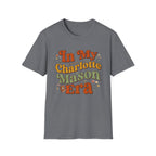 In My Charlotte Mason Era homeschool mom graphic t-shirt with a Charlotte Mason-inspired design with books, nature details, and vintage homeschool charm