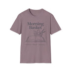 Morning Basket homeschool mom graphic t-shirt with a cozy morning basket-inspired design with books, gentle details, and home learning charm
