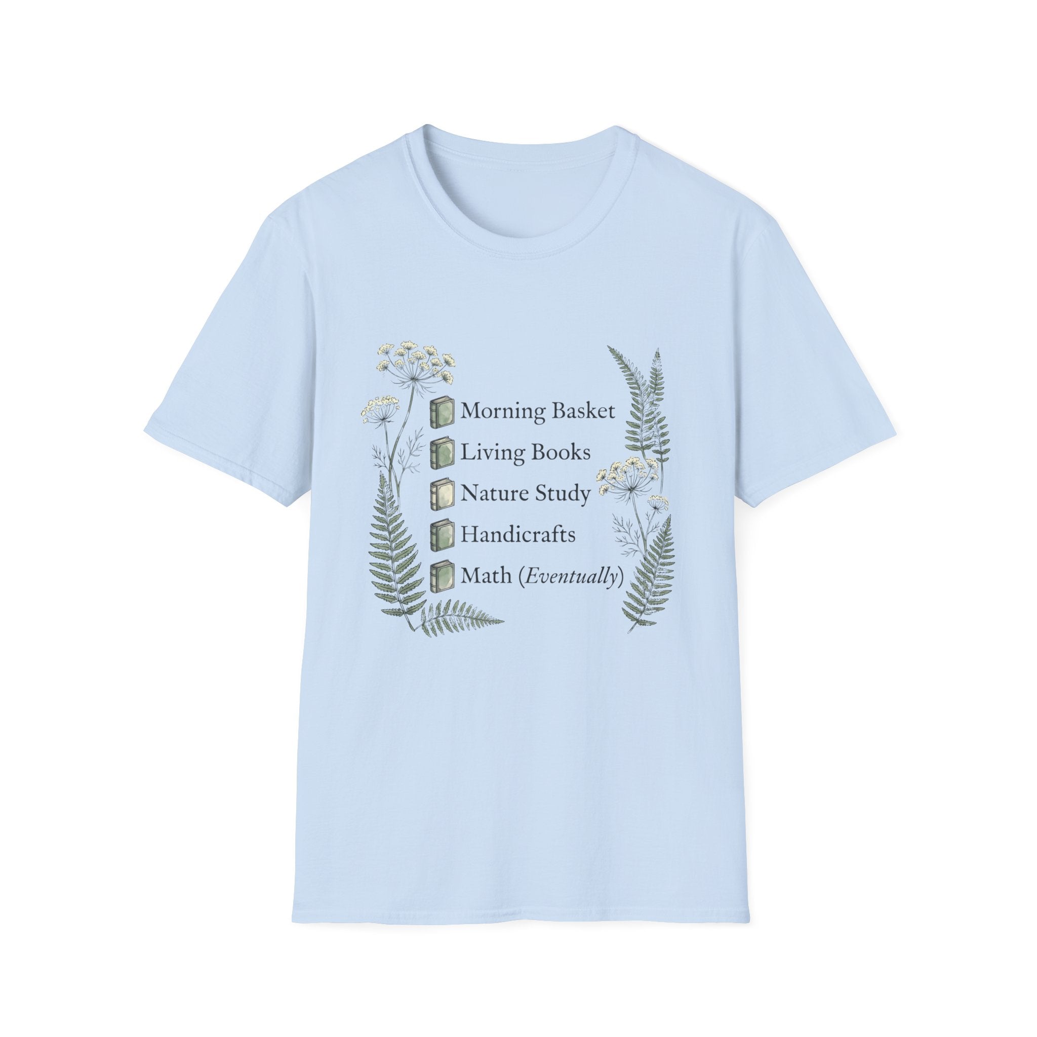 Homeschool Mom Check List homeschool mom graphic t-shirt with a playful checklist-style homeschool graphic with nature-inspired details