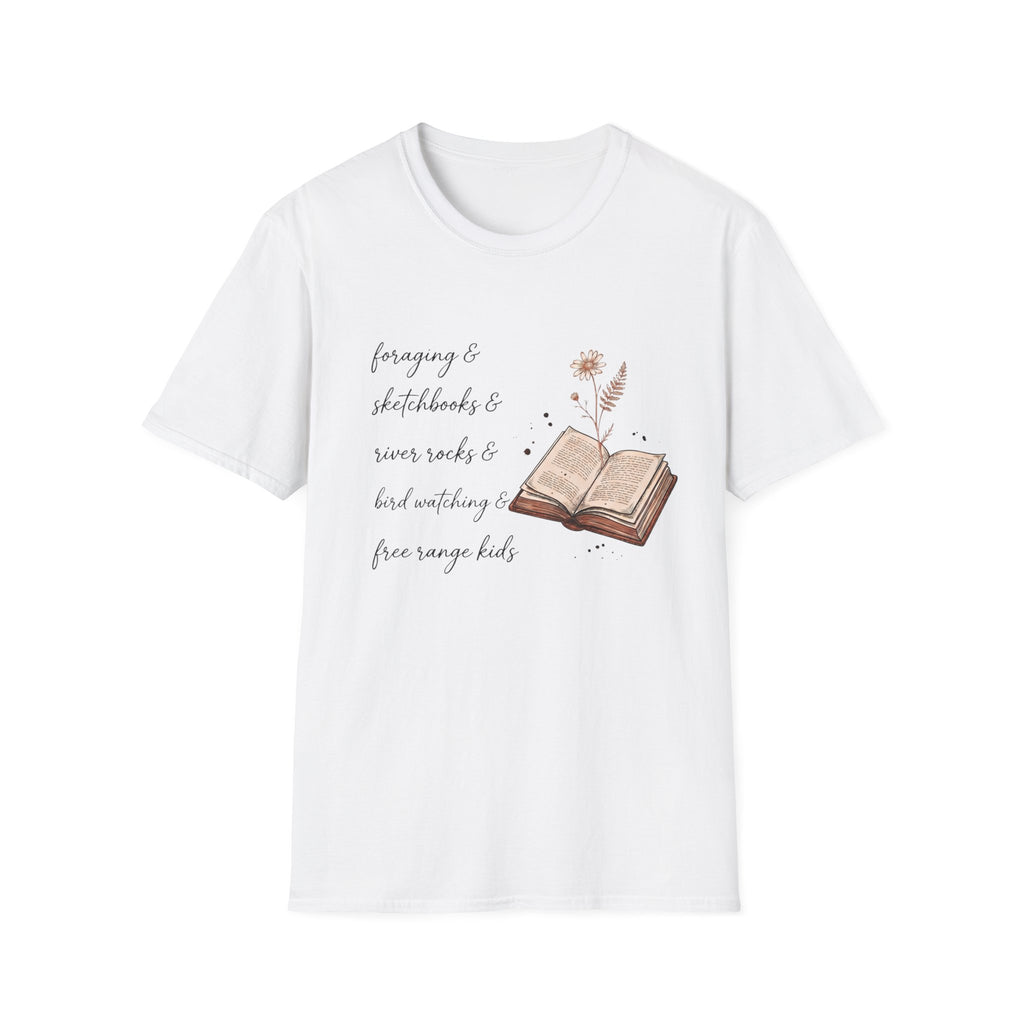 Homeschool Mom Outdoor Check List homeschool mom graphic t-shirt with a playful checklist-style homeschool graphic with bookish and nature-inspired details