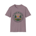 By Grace We Gather homeschool mom graphic t-shirt with a gathered-at-home inspired graphic with books, florals, and cozy family learning details