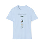 Faithful Is He homeschool mom graphic t-shirt with a faith-filled homeschool design with gentle lettering and classic illustrative details