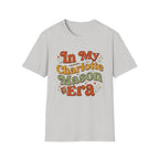 In My Charlotte Mason Era homeschool mom graphic t-shirt with a Charlotte Mason-inspired design with books, nature details, and vintage homeschool charm