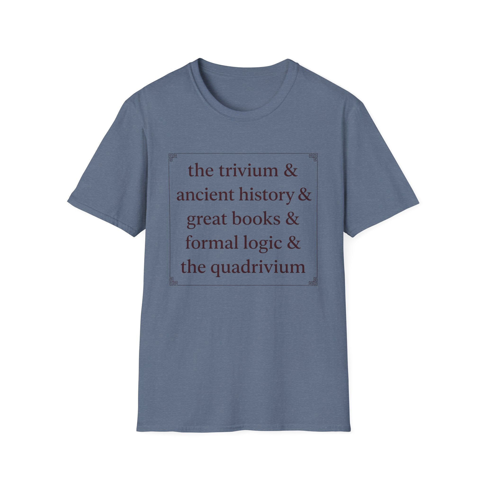 Trivium Check List homeschool mom graphic t-shirt with a playful checklist-style homeschool graphic with bookish and nature-inspired details