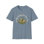 In My Poetry Tea Time Era homeschool mom t-shirt with books and tea basket graphic