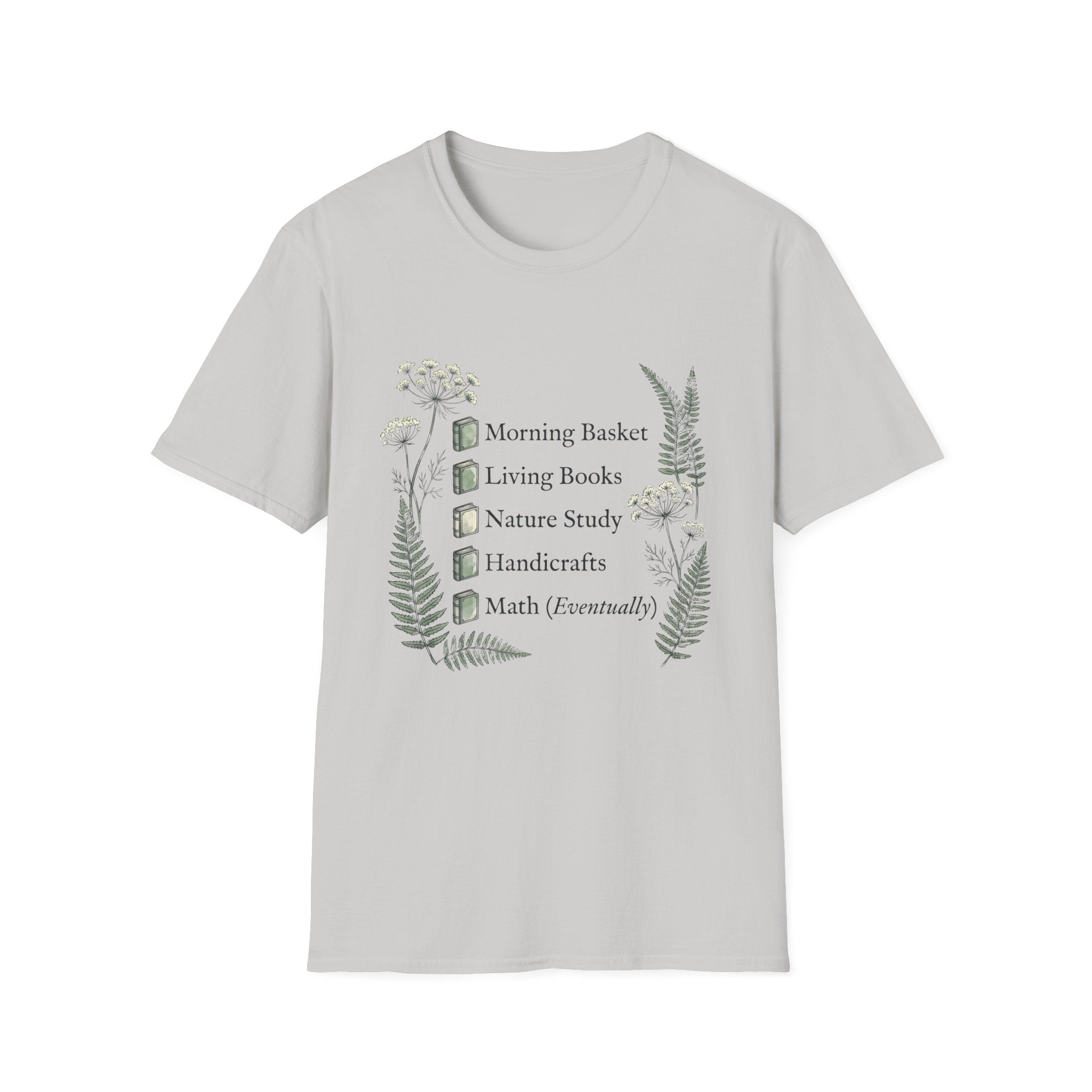 Homeschool Mom Check List homeschool mom graphic t-shirt with a playful checklist-style homeschool graphic with nature-inspired details