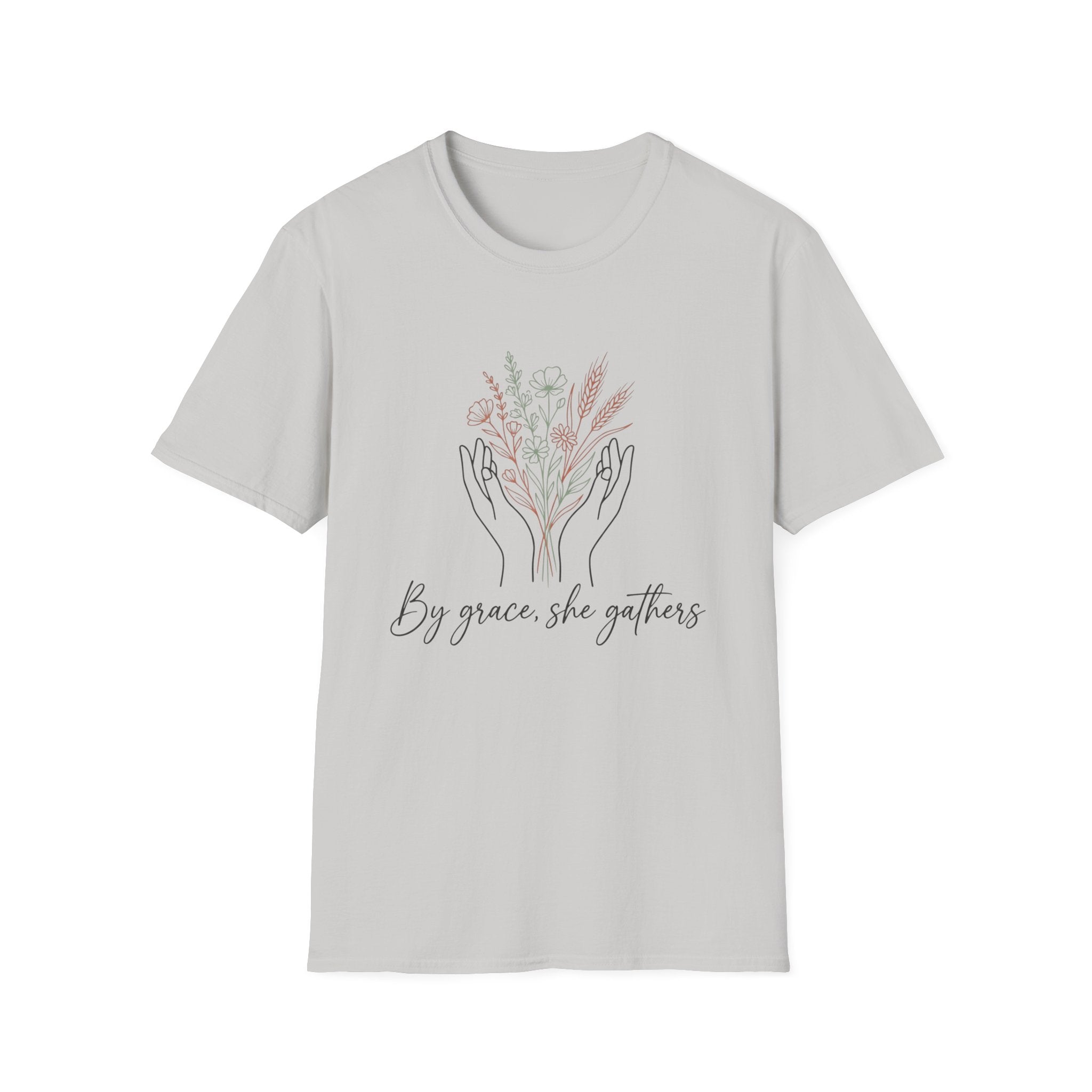 By Grace homeschool mom graphic t-shirt with a faith-filled homeschool design with gentle lettering and classic illustrative details