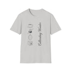 Cultivating Wonder homeschool mom graphic t-shirt with a Charlotte Mason-inspired design with books, nature details, and vintage homeschool charm