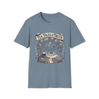 Tea, Tales, & Truth homeschool mom graphic t-shirt with a faith-filled homeschool design with gentle lettering and classic illustrative details