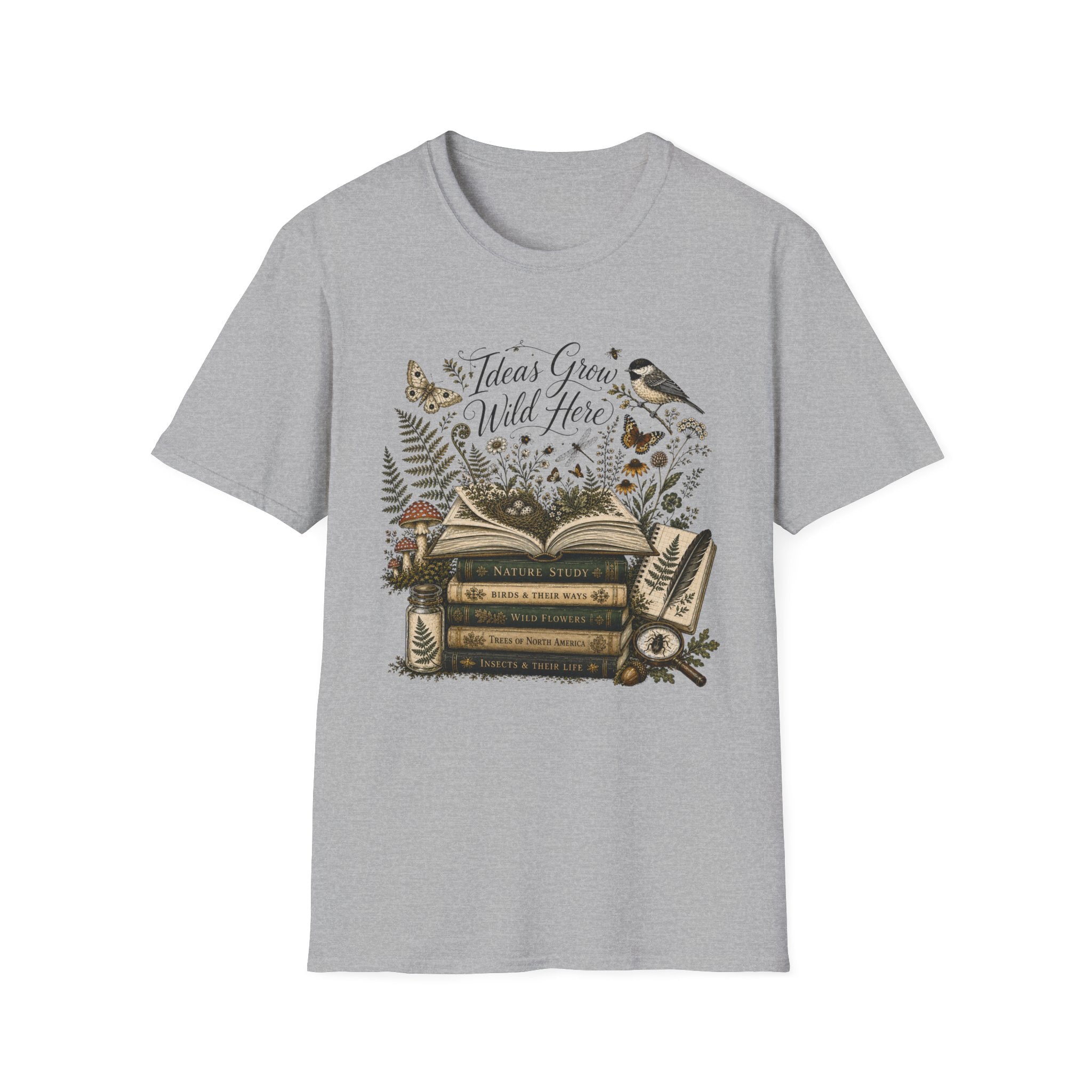 Ideas Grow Here homeschool mom graphic t-shirt with a warm homeschool-inspired graphic with thoughtful lettering