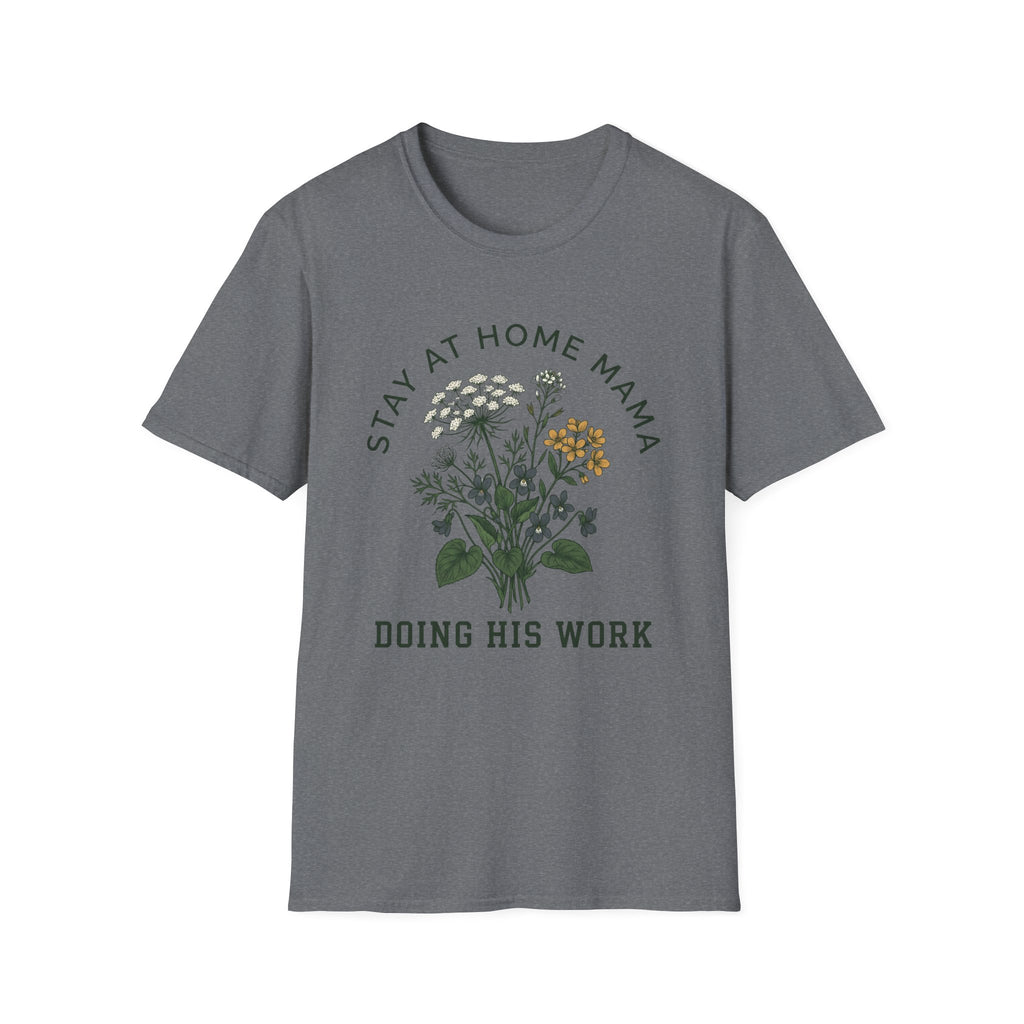 Stay At Home Mama homeschool mom graphic t-shirt with a warm homeschool-inspired graphic with thoughtful lettering