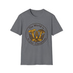 The World Is Our Classroom homeschool mom graphic t-shirt with an adventurous homeschool graphic with nature, books, and outdoor learning energy