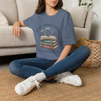 Read Aloud Mama homeschool mom graphic t-shirt with a sweet read-aloud design with stacked books, florals, and gentle homeschool charm