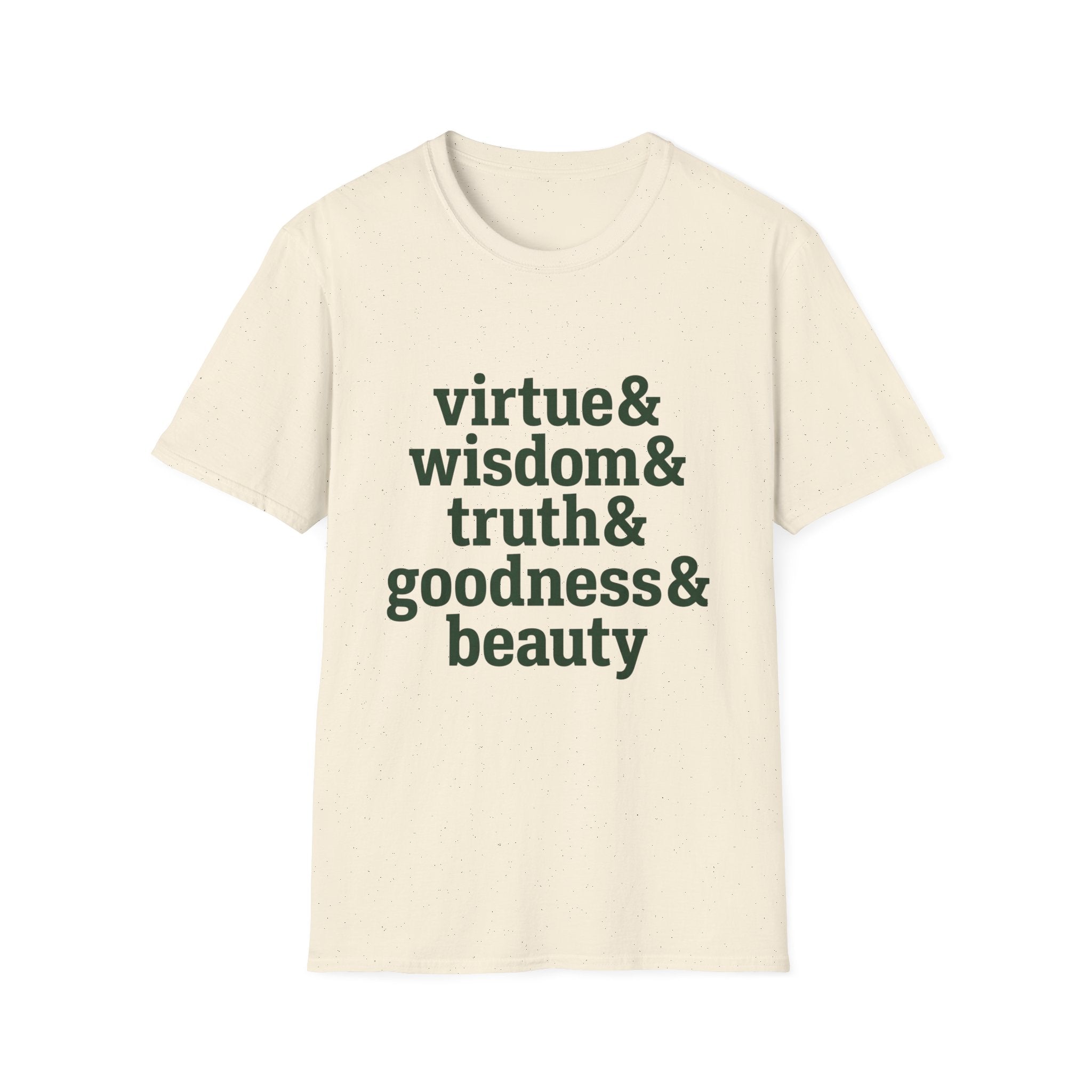 Virtue & Wisdom Check List homeschool mom graphic t-shirt with a playful checklist-style homeschool graphic with bookish and nature-inspired details