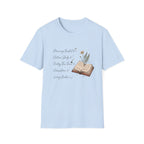 CM Homeschool Check List homeschool mom graphic t-shirt with a playful checklist-style homeschool graphic with bookish and nature-inspired details