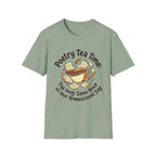 Poetry Tea Time homeschool mom graphic t-shirt with a cozy poetry teatime graphic with tea, books, and vintage homeschool charm