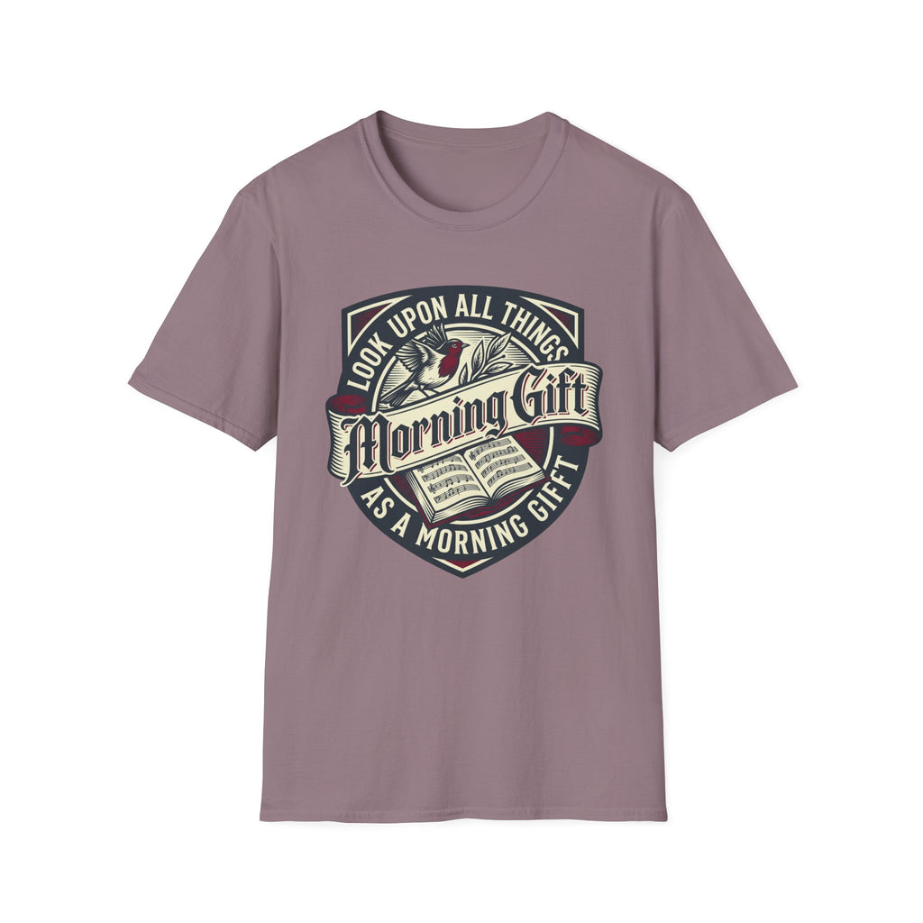 Morning Gift homeschool mom graphic t-shirt with a warm homeschool-inspired graphic with thoughtful lettering