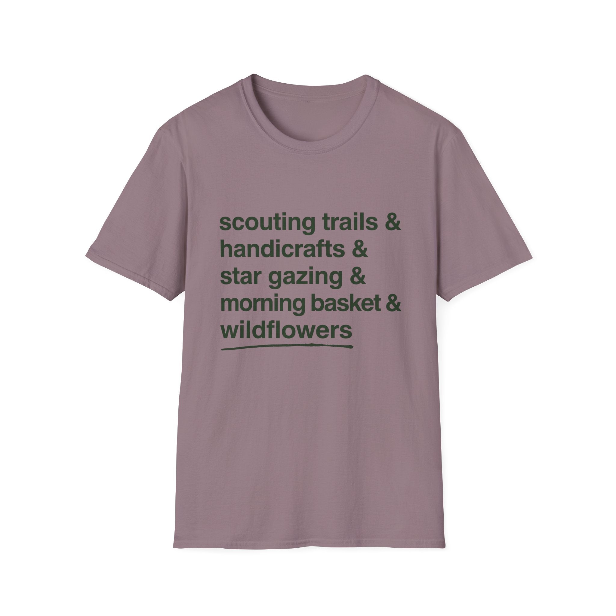 Scouting Trails Check List homeschool mom graphic t-shirt with a playful checklist-style homeschool graphic with bookish and nature-inspired details