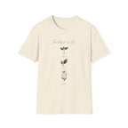 Faithful Is He homeschool mom graphic t-shirt with a faith-filled homeschool design with gentle lettering and classic illustrative details